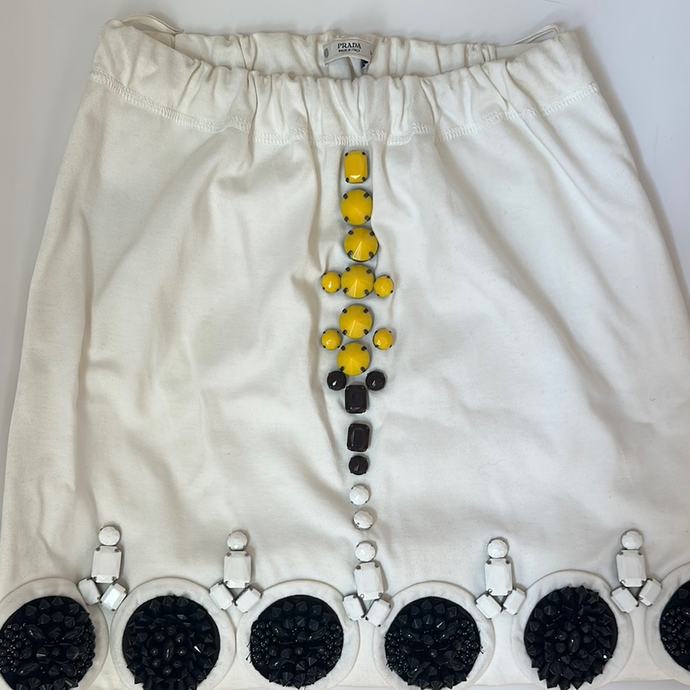 Prada White and Yellow Embellished Bubble Mini Skirt